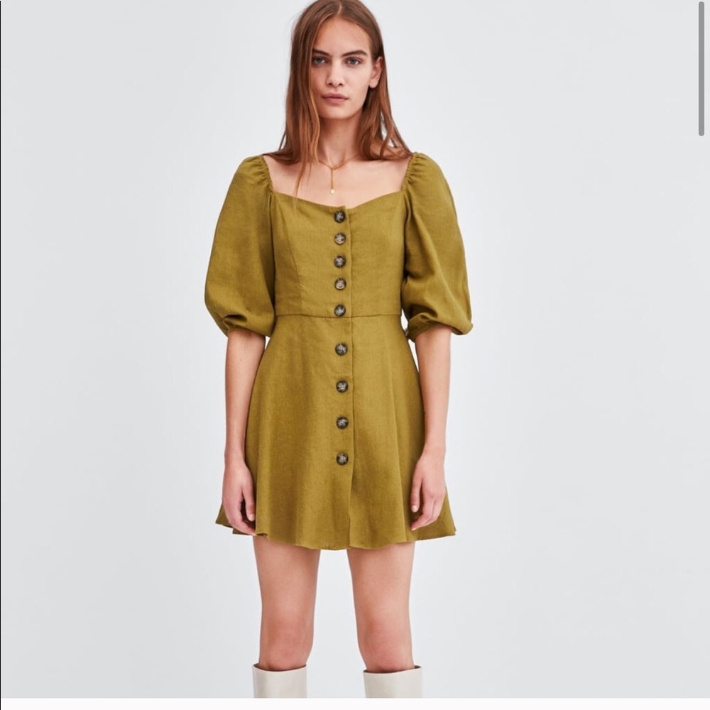 Zara S Button Puff Sleve Mini Dress